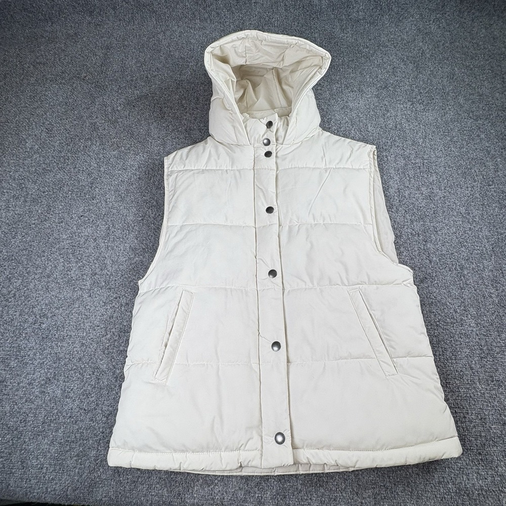 American Eagle Hooded Puffer Vest Women's S White Minimalist Outdoor Preppy NWT